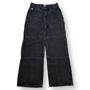 Ragged Priest Jeans Black Denim Wide Leg Panel Y2K Grunge Baggy Pants Womens 24‎